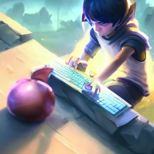 Prompt: a kid sad playing league of legends alone, trending on artstation, hyperrealistic