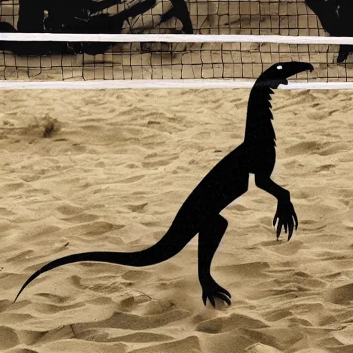 Image similar to velociraptors playing volleyball