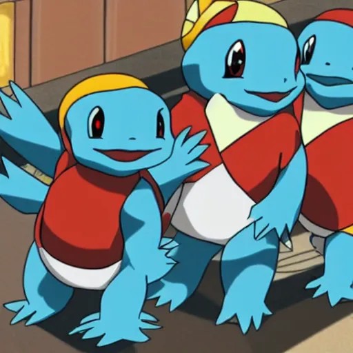 a group of the squirtle pokemon having a beer, Stable Diffusion