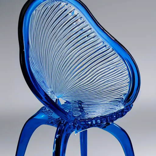 Prompt: pineapple shaped chair made from blue coloured sapphire transparent material. photography, high resolution 4k