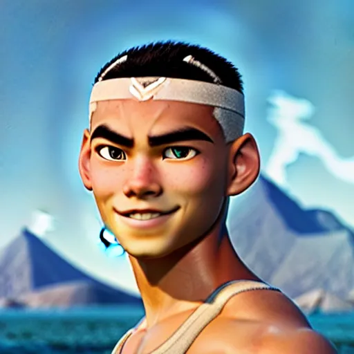 Image similar to beautiful serene intricate photograph of sokka from the water tribe as an inuit young man with light blue eyes, smiling confidently, relaxing on the beach, golden hour, soft focus, 8 k, art by irakli nadar, hyperrealism, hyperdetailed, ultra realistic