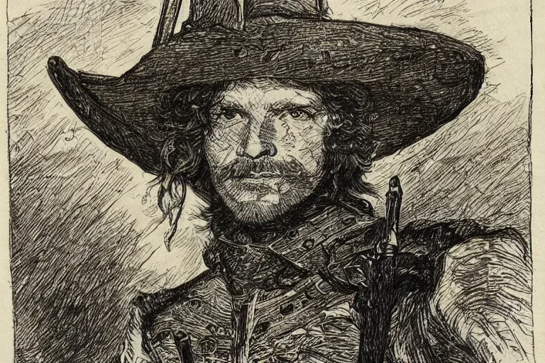 Image similar to 1 7 th century musketeer by ed fairburn, joseph clement coll, franklin booth, green