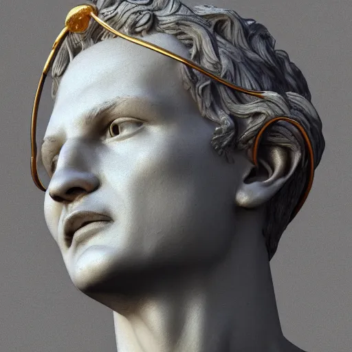 Image similar to renaissance statue head in a neon ring, 3 d render, ray tracing, hyper - realistic, hyper detailed, 8 k resolution, sharp focus