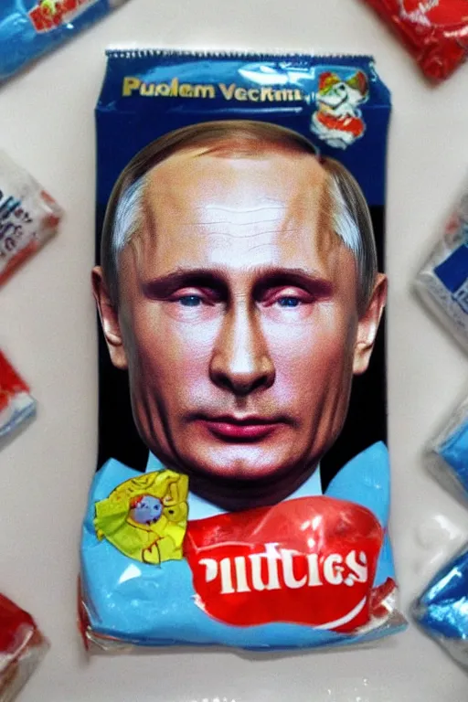 Image similar to vladimir putin's face on a kinder packaging