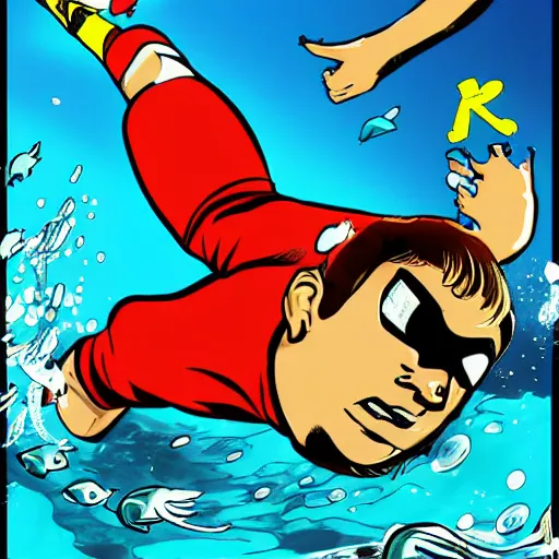 Image similar to underwater soccer championship, comic book style