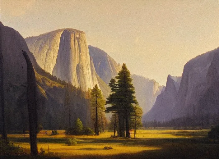 Image similar to yosemite national park in the style of hudson river school of art, oil on canvas