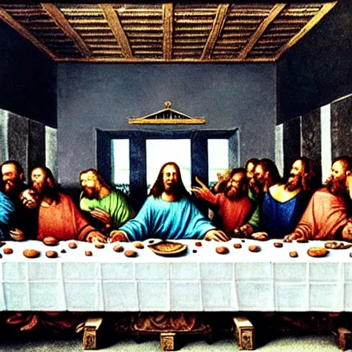 Image similar to cate blanchett as Jesus in the last supper by Leonardo davinci