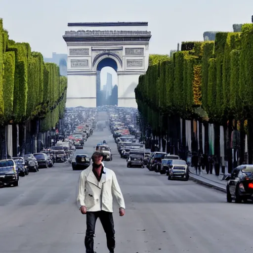 Image similar to T-800 walks in the avenue des champs elysée