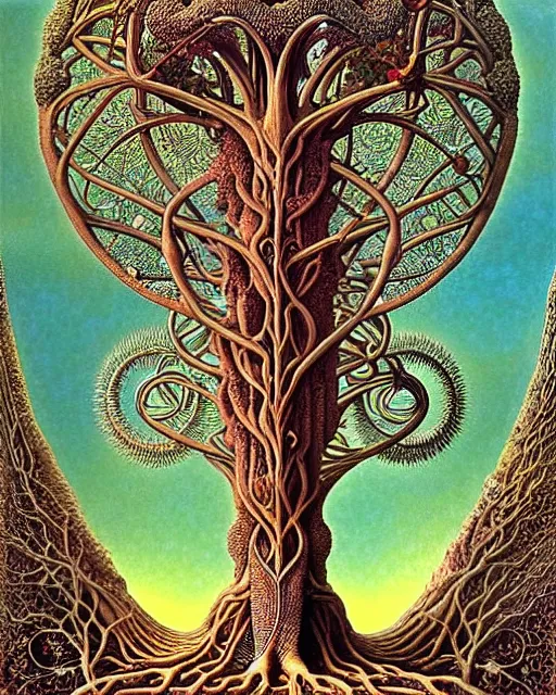 Image similar to tree of life by roger dean and andrew ferez, art forms of nature by ernst haeckel, divine chaos engine, symbolist, visionary, art nouveau, botanical fractal structures, organic, detailed, realistic, surreality