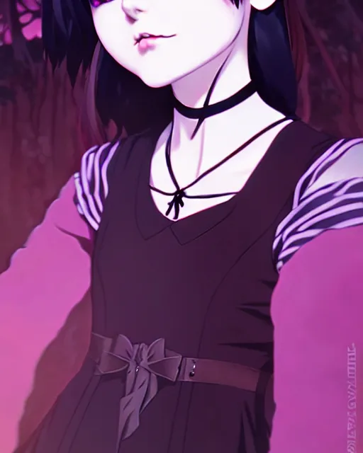 Image similar to portrait of cute goth alice from wonderland, anime key visual, by ilya kuvshinov and wlop and makoto shinkai and studio ghibli