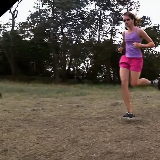Image similar to screenshot of go pro footage emma watson running in front of tiger