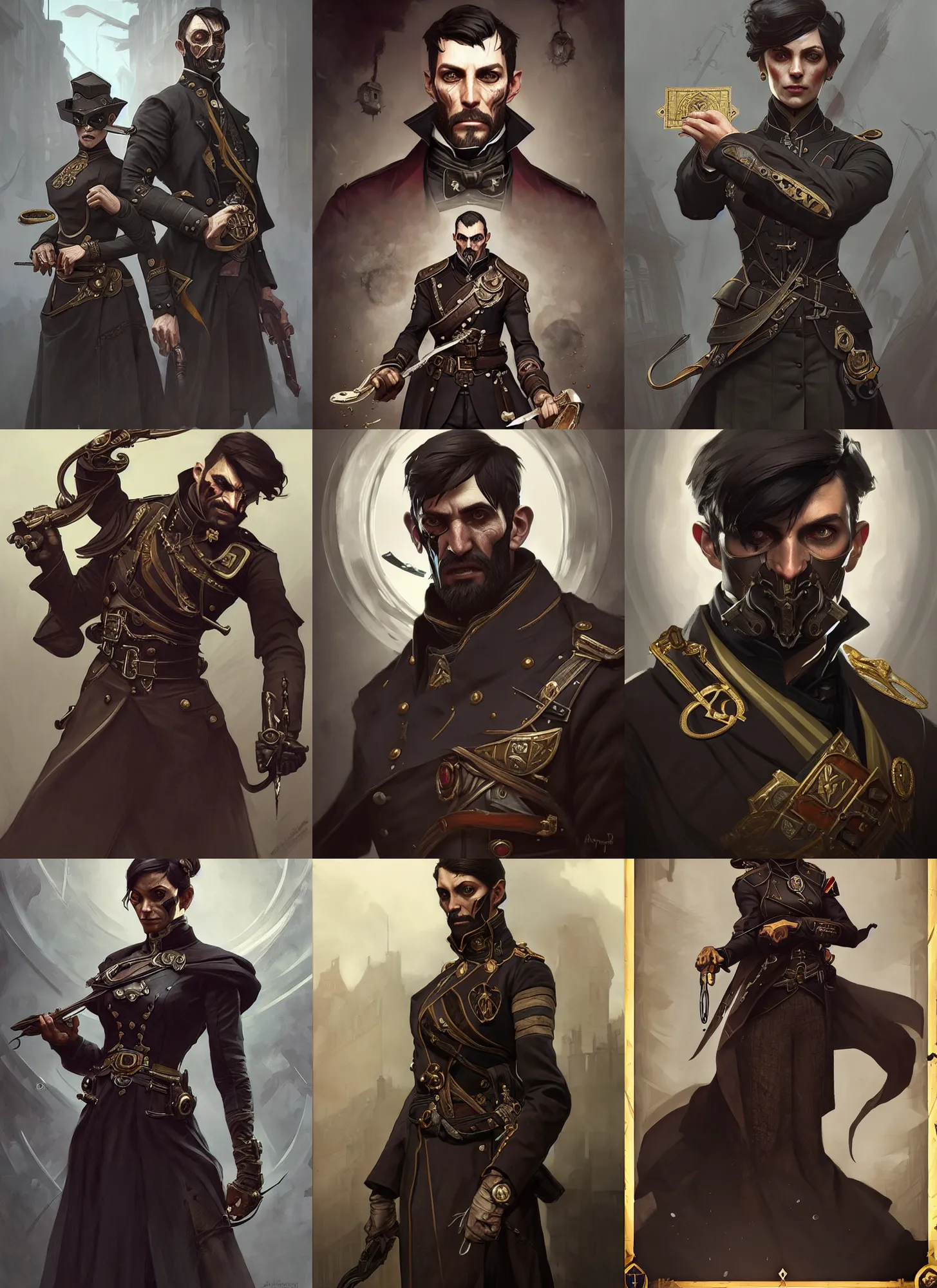 Prompt: characters from the game dishonored combined with the order 1 8 8 6, d & d, fantasy, intricate, elegant, highly detailed, digital painting, artstation, concept art, matte, sharp focus, illustration, hearthstone, art by artgerm and greg rutkowski and alphonse mucha