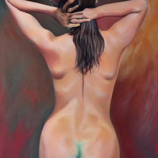 Image similar to a beautiful, full - body oil painting of a gorgeous model