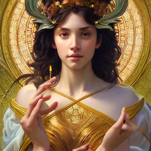 Prompt: perfectly - centered portrait of a goddess, beautiful, gorgeous, cute, amazing, highly detailed, professional digital painting, unreal engine 5, photorealism, hd quality, 8 k resolution, cinema 4 d, 3 d, cinematic, art by artgerm and greg rutkowski and alphonse mucha and loish and wlop