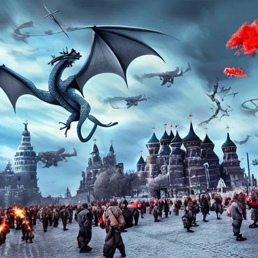 Image similar to photo of Dragon invasion of Moscow, ultra realistic, 8k,