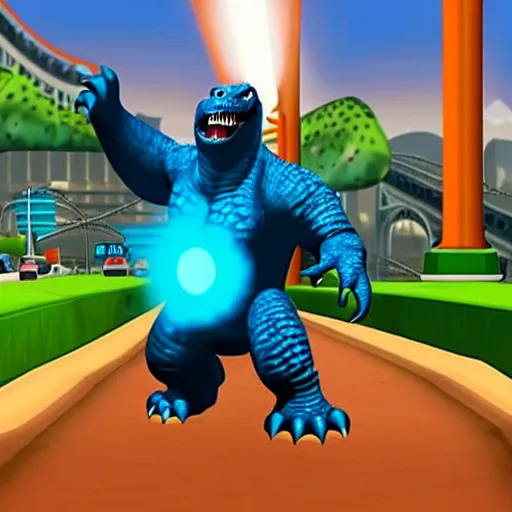 Image similar to Godzilla as a playable skin in Subway Surfers