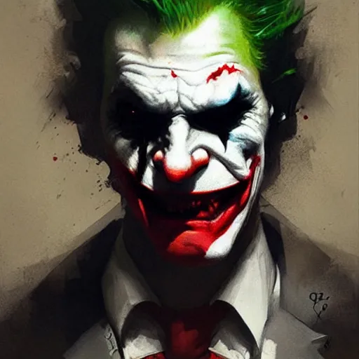 Image similar to joker, crazy face, facepalm, paint by greg rutkowski