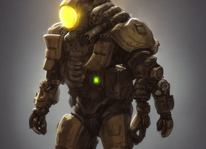 Image similar to biopunk heavily armoured soldier with glowing yellow eyes, concept art, military art, unreal engine, artstation, award winning