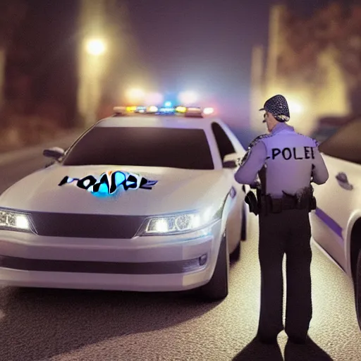 Prompt: a police officer pulling me over in a dark street, detailed, realistic