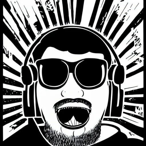 Prompt: mcbess illustration of a primate wearing headphones and sunglasses