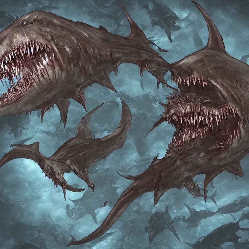 Image similar to horrific and demonic shark creature