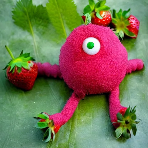 Image similar to strawberry creature with multiple eyes