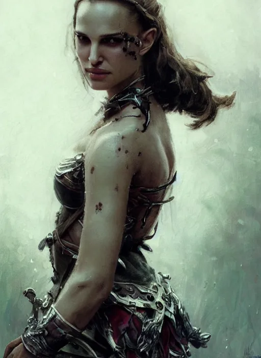 Image similar to young natalie portman, legendary warrior, fighter, lord of the rings, tattoos, decorative ornaments, battle armor, carl spitzweg, ismail inceoglu, vdragan bibin, hans thoma, greg rutkowski, alexandros pyromallis, cute, perfect face, detailed, sharply focused, centered, rule of thirds, photorealistic shading