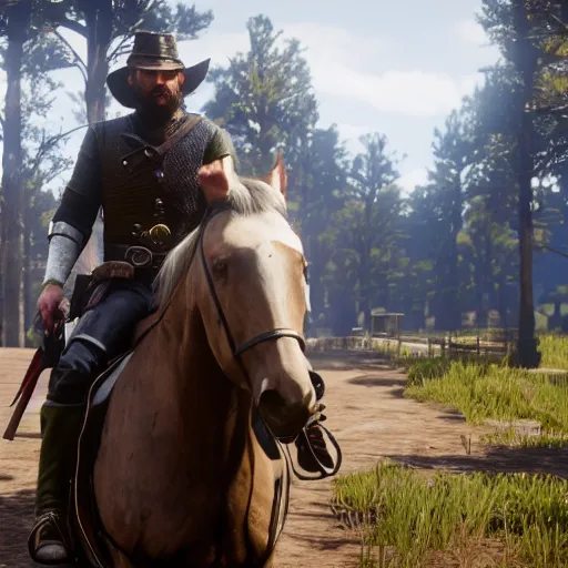 Prompt: a knight as an NPC in Red Dead Redemption 2, by Rockstar Games, screenshot