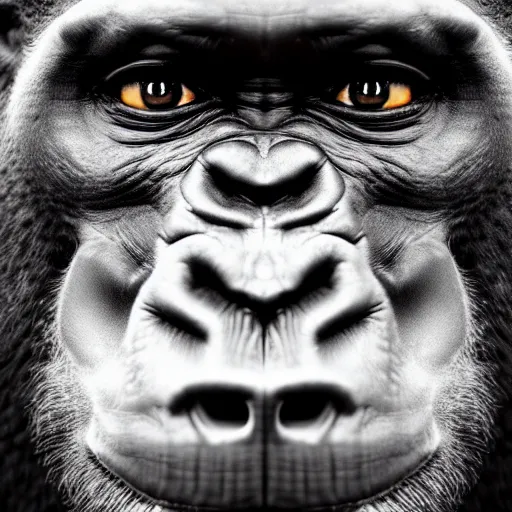 Prompt: dystopian propaganda poster of a gorilla, 4 k, hyper realistic, dslr, high resolution, landscape, beautiful