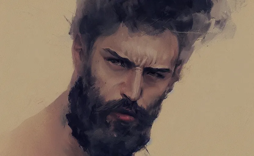 Image similar to a painting of the all father trending on artstation in the style of greg rutkowski, beautiful, male, sensual, wise, natural skin, lack beard