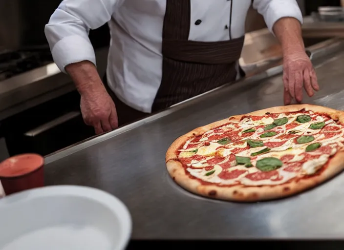 Prompt: film still of trump making a pizza in the new avengers movie, 4 k