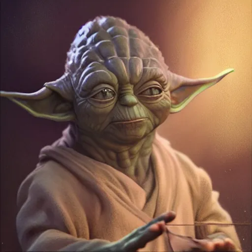 Image similar to yoda working out, au naturel, hyper detailed, digital art, trending in artstation, cinematic lighting, studio quality, smooth render, unreal engine 5 rendered, octane rendered, art style by klimt and nixeu and ian sprigger and wlop and krenz cushart