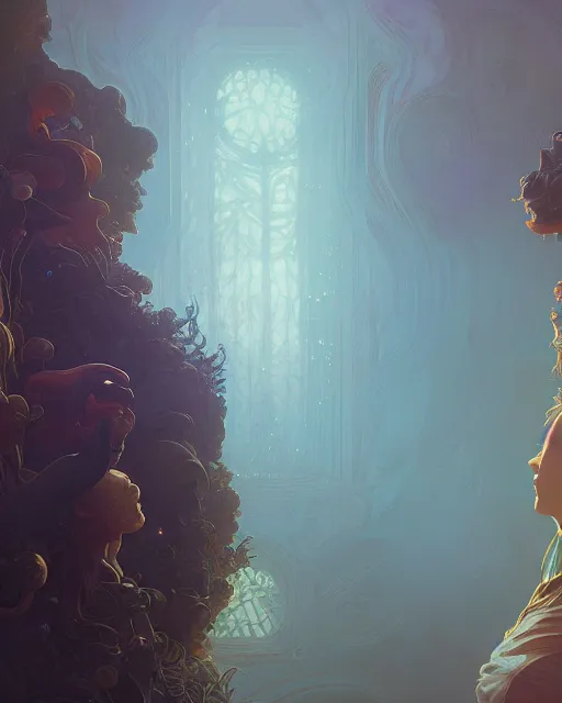 Image similar to highly detailed surreal vfx portrait of a sacred doodle, stephen bliss, unreal engine, greg rutkowski, loish, rhads, beeple, makoto shinkai and lois van baarle, ilya kuvshinov, rossdraws, tom bagshaw, alphonse mucha, global illumination, detailed and intricate environment