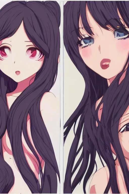 Prompt: two identical beautiful female idols standing face to face, symmetrical, detailed anime art