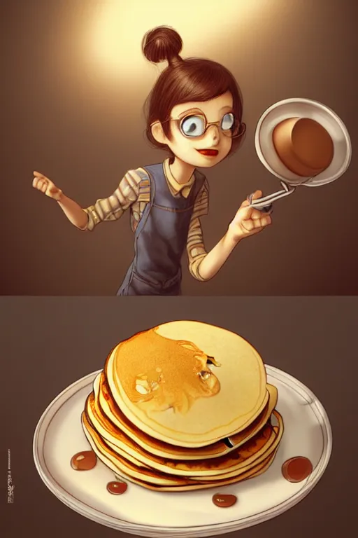 Image similar to of making pancakes, animation pixar style, by pendleton ward, magali villeneuve, artgerm, rob rey and kentaro miura style, golden ratio, trending on art station