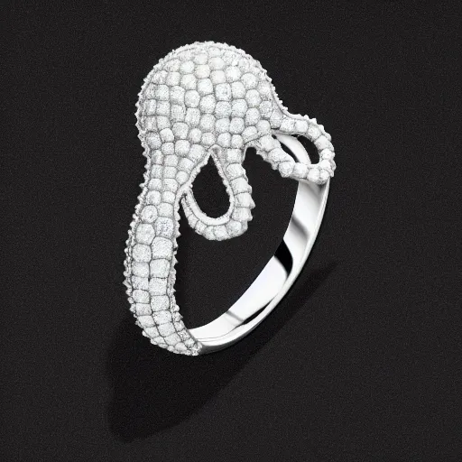 Prompt: hd photo of a octopus ring with diamond and pearls by dior, denoise, deblur