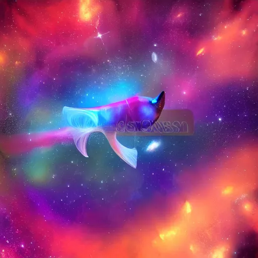 Image similar to spirit fish flying in the cosmos, beautiful nebulas, swirling cosmic clouds, galaxies, stars, 4 k, 8 k, ultra detailed, digital illustration