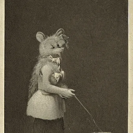 Prompt: a photograph of a furry from the early 1 9 th century