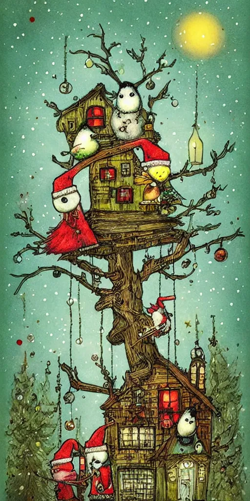 Image similar to a christmas card bird scene by alexander jansson