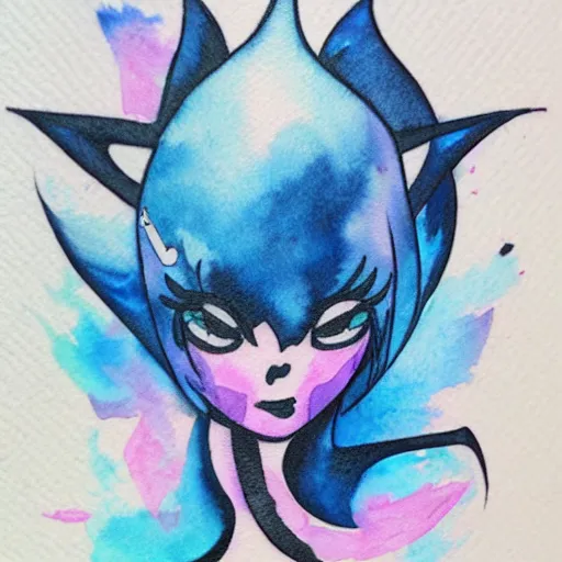 Image similar to tattoo design of a cute blue will of the wisp character. watercolor