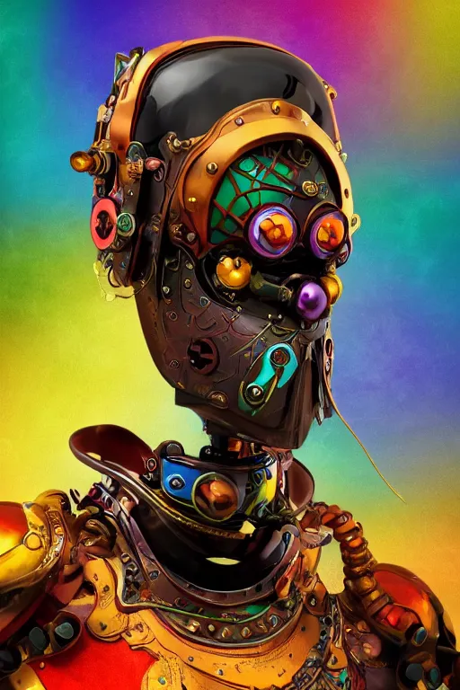 Image similar to colorful vivid steampunk mask minimalist fantasy art robot ninja helmet, global illumination ray tracing hdr fanart arstation by sung choi and eric pfeiffer and gabriel garza and casper konefal
