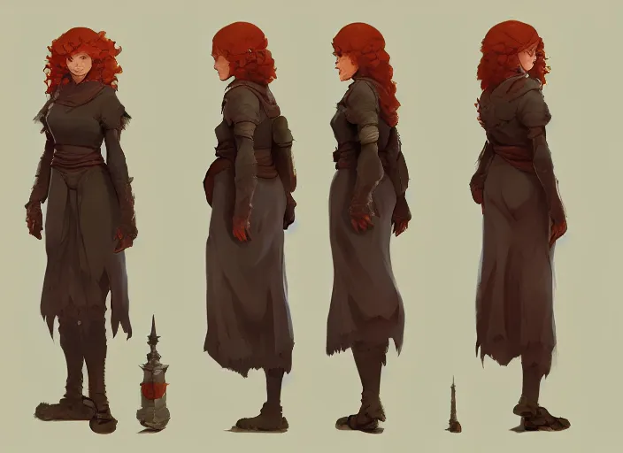 Image similar to character sheet for a ginger woman, for arcane netflix by greg rutkowski, by studio ghibli, digital art, trending on artstation, hd, 8 k, highly detailed, good lighting, beautiful, masterpiece