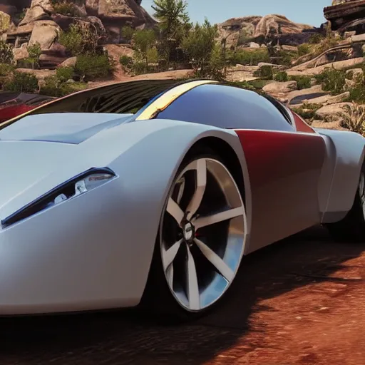 Image similar to futuristic sleek sports car in red dead redemption 2