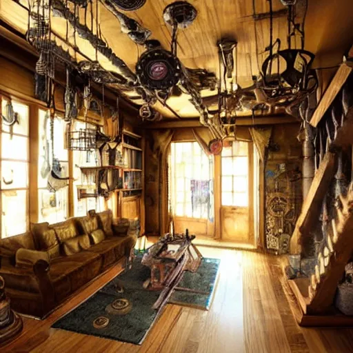 Image similar to steampunk house style of hideo miyazaki