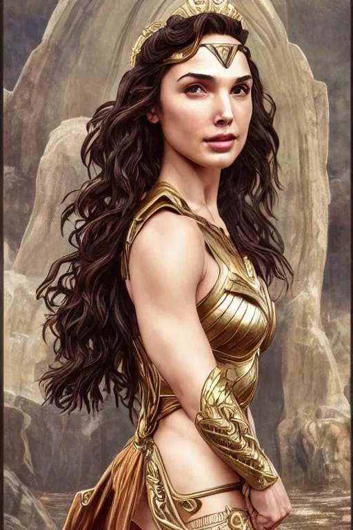 Prompt: Gal Gadot as a Roman Goddess, cute, fantasy, intricate, elegant, highly detailed, digital painting, 4k, HDR, concept art, smooth, sharp focus, illustration, art by artgerm and H R Giger and alphonse mucha