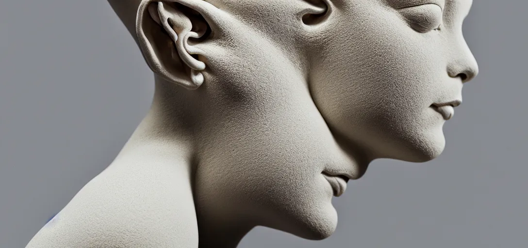 Image similar to symmetry!! full beautiful female porcelain sphinx body sculpture by daniel arsham and raoul marks, intricate, elegant, highly detailed, digital painting, artstation, smooth, sharp focus, all black features on a black background, delicate facial features, golden ratio composition, interconnected, liquid composition, conceptual sculpture, global lighting