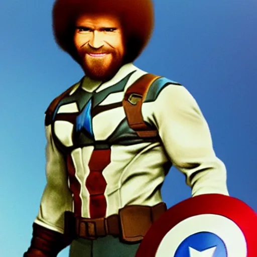 Image similar to Bob Ross as captain america