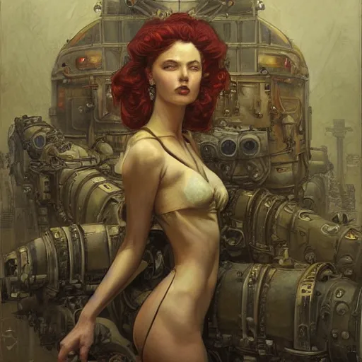 Prompt: a dieselpunk painting in the style of donato giancola, and in the style of charlie bowater, and in the style of charles dulac. symmetry, smooth, sharp focus, semi - realism, intricate detail.