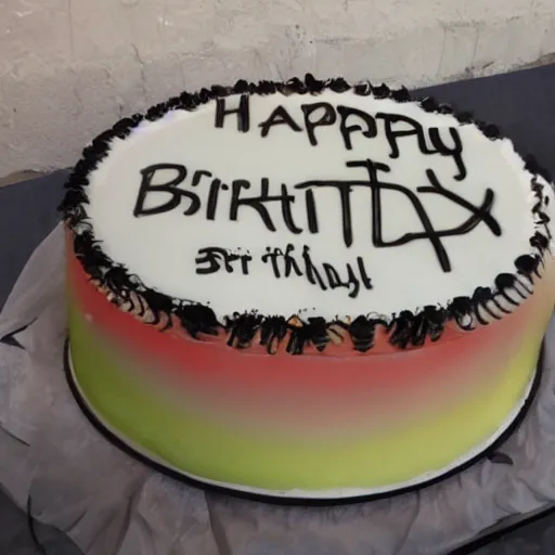 Image similar to ' happy birthday'written on a cake, photorealism