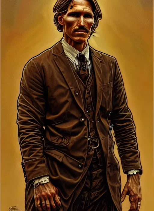 Image similar to oil portrait of rust cohle, intricate, elegant, highly detailed, lighting, painting, artstation, smooth, illustration, art by greg rutowski and alphonse mucha